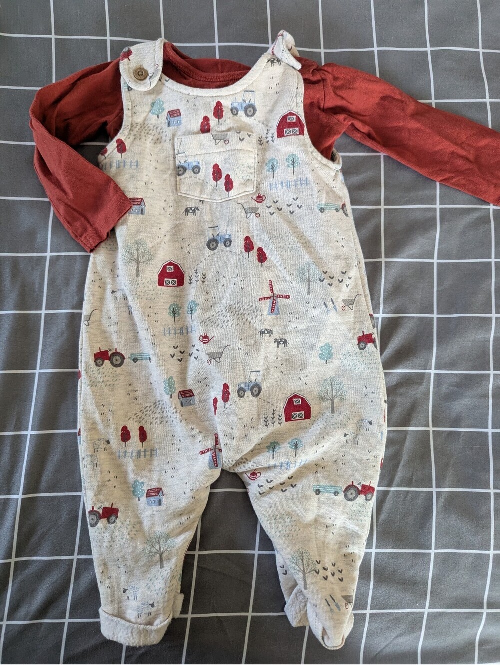 M&S farm tractor windmill barn dungarees overalls outfit